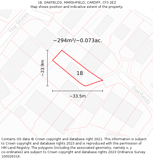 18, OAKFIELDS, MARSHFIELD, CARDIFF, CF3 2EZ: Plot and title map