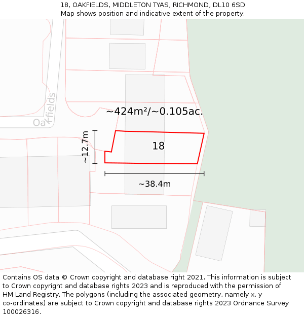 18, OAKFIELDS, MIDDLETON TYAS, RICHMOND, DL10 6SD: Plot and title map
