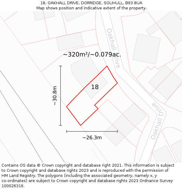 18, OAKHALL DRIVE, DORRIDGE, SOLIHULL, B93 8UA: Plot and title map