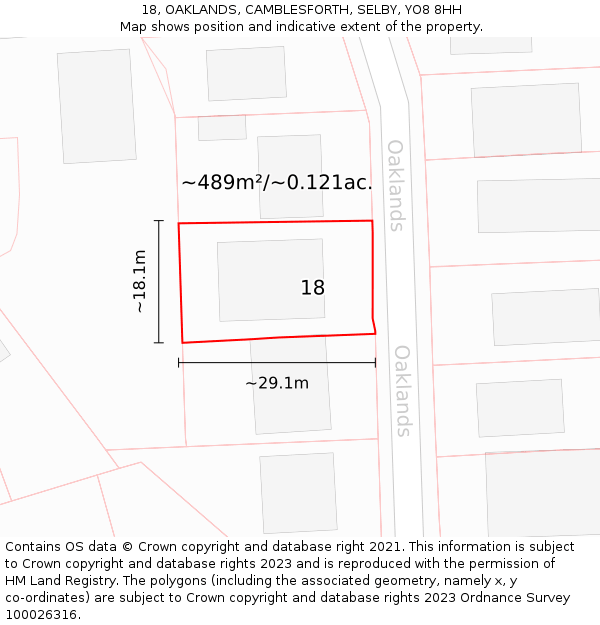 18, OAKLANDS, CAMBLESFORTH, SELBY, YO8 8HH: Plot and title map
