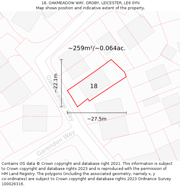 18, OAKMEADOW WAY, GROBY, LEICESTER, LE6 0YN: Plot and title map