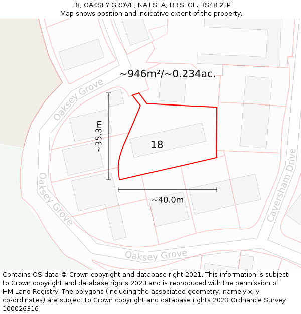 18, OAKSEY GROVE, NAILSEA, BRISTOL, BS48 2TP: Plot and title map
