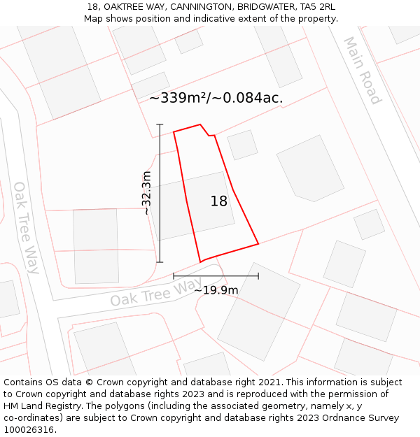 18, OAKTREE WAY, CANNINGTON, BRIDGWATER, TA5 2RL: Plot and title map