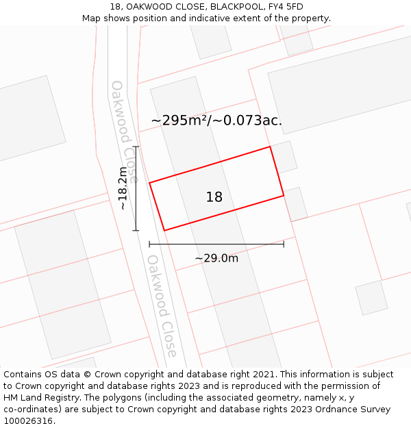18, OAKWOOD CLOSE, BLACKPOOL, FY4 5FD: Plot and title map