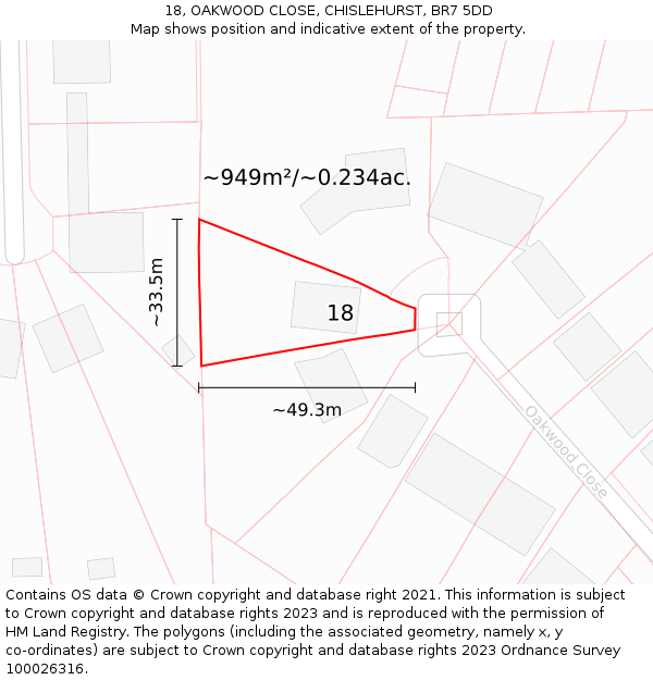 18, OAKWOOD CLOSE, CHISLEHURST, BR7 5DD: Plot and title map