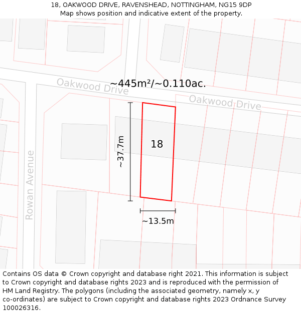 18, OAKWOOD DRIVE, RAVENSHEAD, NOTTINGHAM, NG15 9DP: Plot and title map