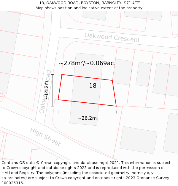 18, OAKWOOD ROAD, ROYSTON, BARNSLEY, S71 4EZ: Plot and title map