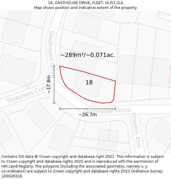 18, OASTHOUSE DRIVE, FLEET, GU51 2UL: Plot and title map