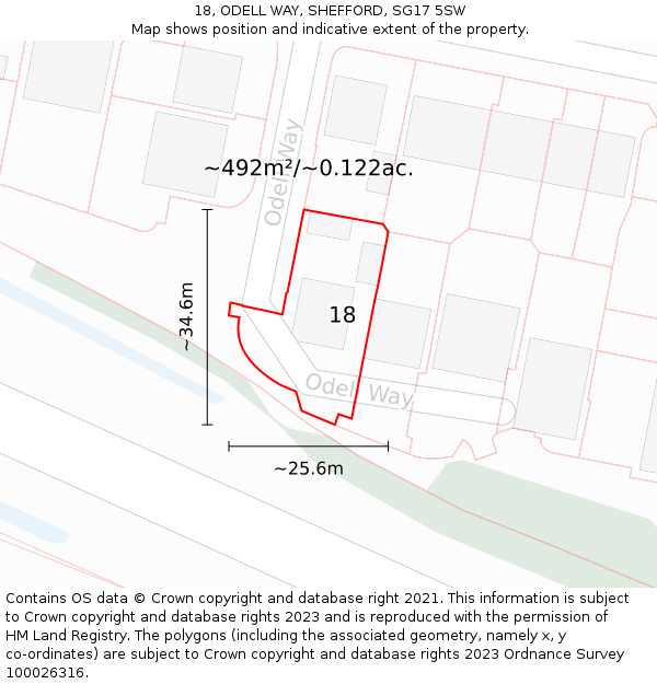 18, ODELL WAY, SHEFFORD, SG17 5SW: Plot and title map