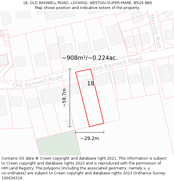 18, OLD BANWELL ROAD, LOCKING, WESTON-SUPER-MARE, BS24 8BS: Plot and title map