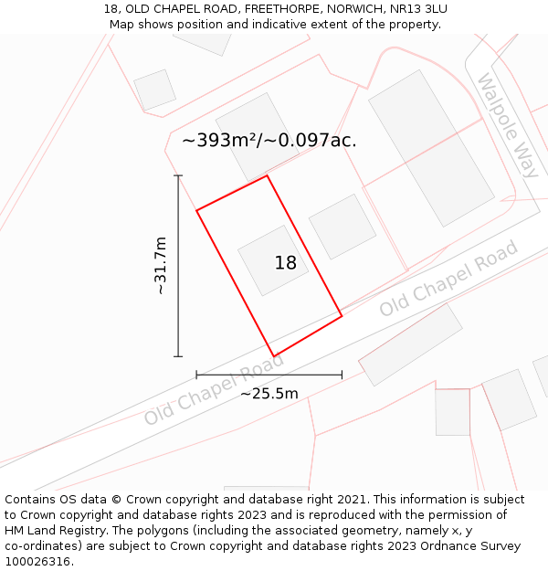 18, OLD CHAPEL ROAD, FREETHORPE, NORWICH, NR13 3LU: Plot and title map
