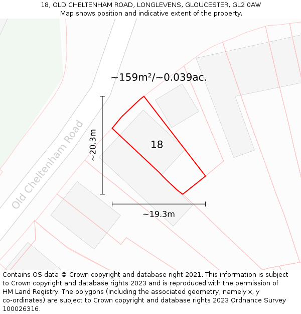 18, OLD CHELTENHAM ROAD, LONGLEVENS, GLOUCESTER, GL2 0AW: Plot and title map