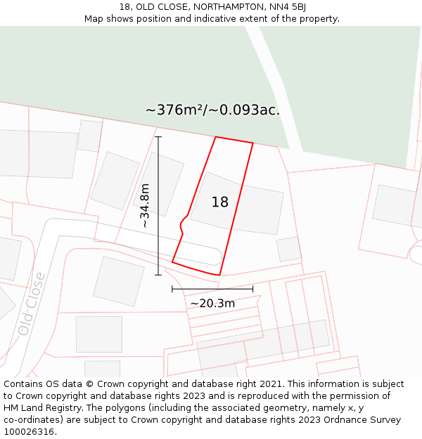 18, OLD CLOSE, NORTHAMPTON, NN4 5BJ: Plot and title map