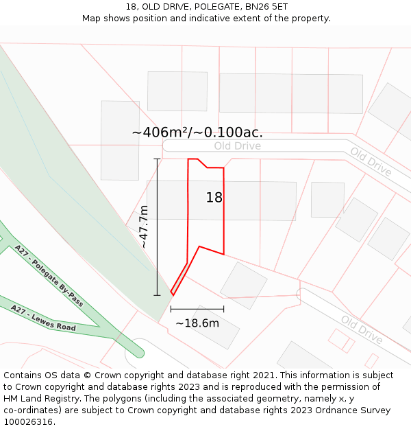 18, OLD DRIVE, POLEGATE, BN26 5ET: Plot and title map