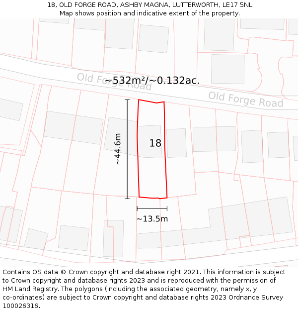 18, OLD FORGE ROAD, ASHBY MAGNA, LUTTERWORTH, LE17 5NL: Plot and title map