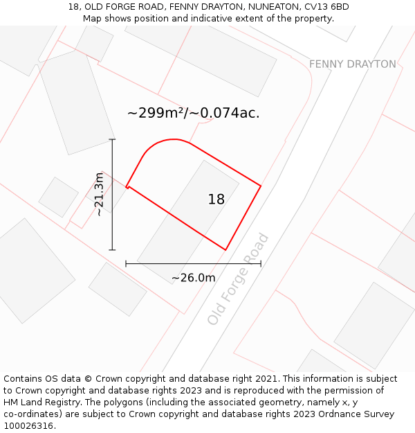 18, OLD FORGE ROAD, FENNY DRAYTON, NUNEATON, CV13 6BD: Plot and title map