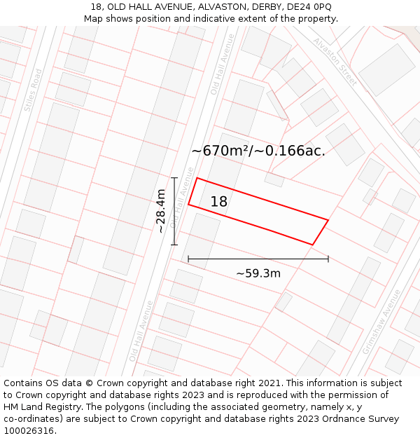 18, OLD HALL AVENUE, ALVASTON, DERBY, DE24 0PQ: Plot and title map