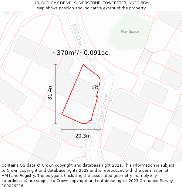 18, OLD OAK DRIVE, SILVERSTONE, TOWCESTER, NN12 8DN: Plot and title map