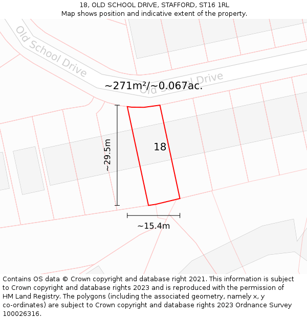 18, OLD SCHOOL DRIVE, STAFFORD, ST16 1RL: Plot and title map