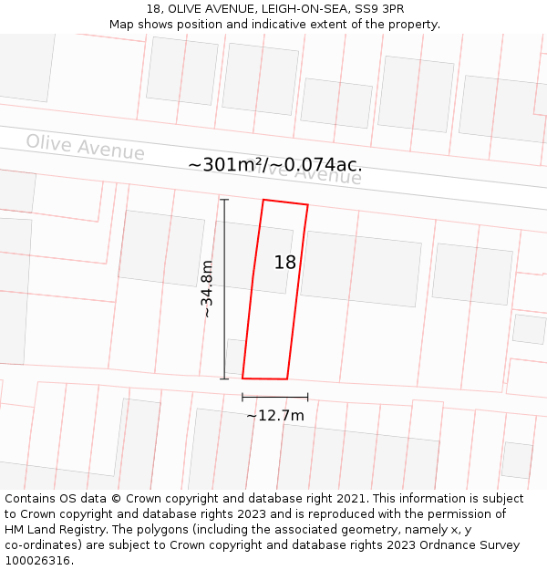 18, OLIVE AVENUE, LEIGH-ON-SEA, SS9 3PR: Plot and title map