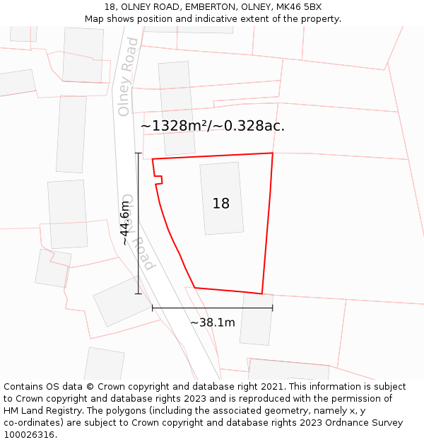 18, OLNEY ROAD, EMBERTON, OLNEY, MK46 5BX: Plot and title map
