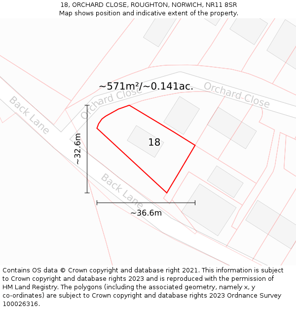 18, ORCHARD CLOSE, ROUGHTON, NORWICH, NR11 8SR: Plot and title map