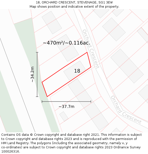 18, ORCHARD CRESCENT, STEVENAGE, SG1 3EW: Plot and title map