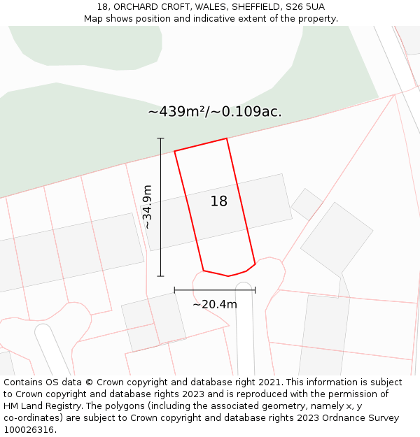 18, ORCHARD CROFT, WALES, SHEFFIELD, S26 5UA: Plot and title map
