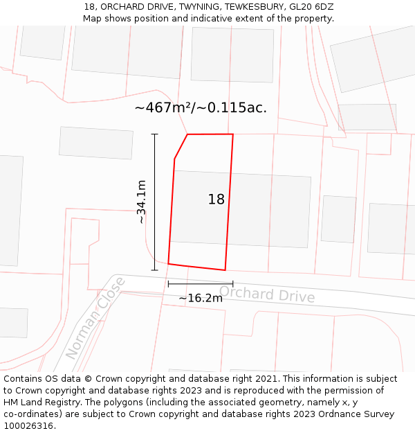 18, ORCHARD DRIVE, TWYNING, TEWKESBURY, GL20 6DZ: Plot and title map