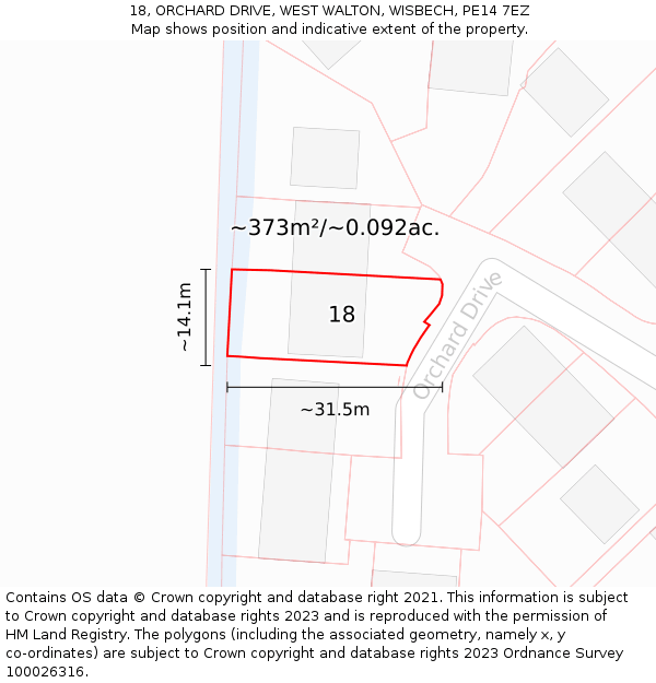 18, ORCHARD DRIVE, WEST WALTON, WISBECH, PE14 7EZ: Plot and title map