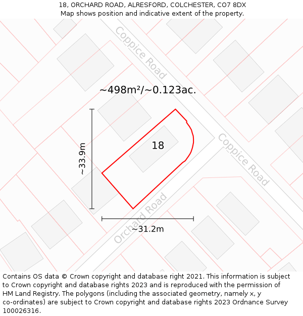 18, ORCHARD ROAD, ALRESFORD, COLCHESTER, CO7 8DX: Plot and title map
