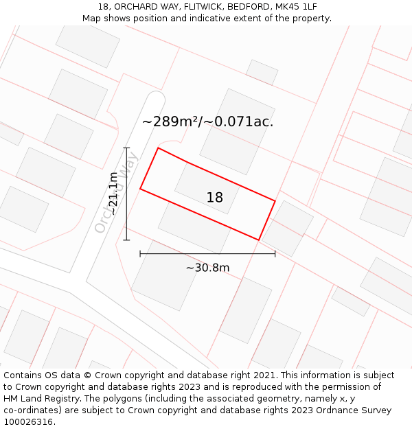 18, ORCHARD WAY, FLITWICK, BEDFORD, MK45 1LF: Plot and title map