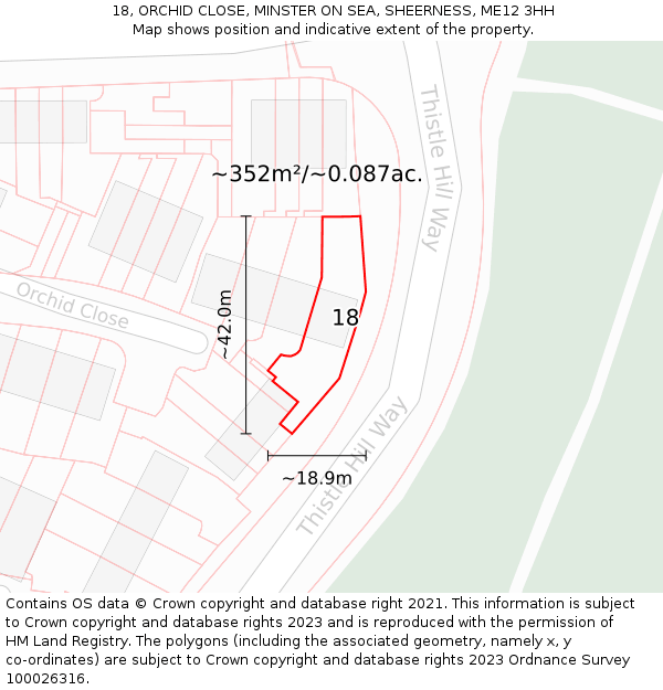 18, ORCHID CLOSE, MINSTER ON SEA, SHEERNESS, ME12 3HH: Plot and title map