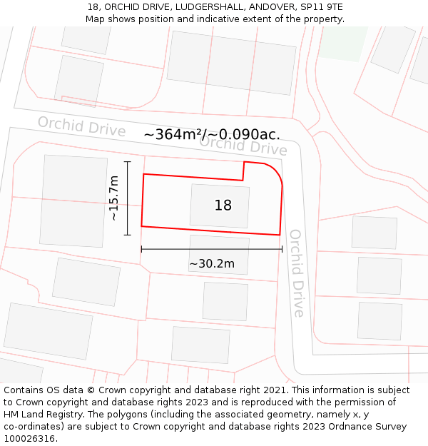 18, ORCHID DRIVE, LUDGERSHALL, ANDOVER, SP11 9TE: Plot and title map