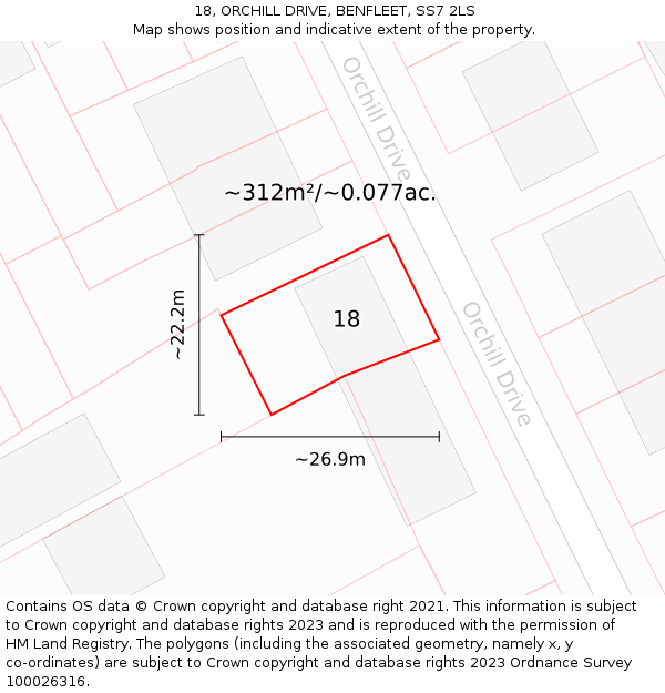 18, ORCHILL DRIVE, BENFLEET, SS7 2LS: Plot and title map