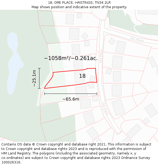 18, ORE PLACE, HASTINGS, TN34 2LR: Plot and title map