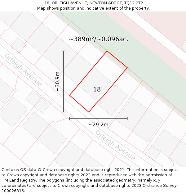 18, ORLEIGH AVENUE, NEWTON ABBOT, TQ12 2TP: Plot and title map