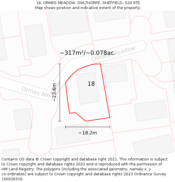 18, ORMES MEADOW, OWLTHORPE, SHEFFIELD, S20 6TE: Plot and title map