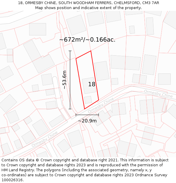 18, ORMESBY CHINE, SOUTH WOODHAM FERRERS, CHELMSFORD, CM3 7AR: Plot and title map
