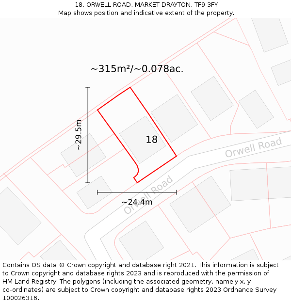 18, ORWELL ROAD, MARKET DRAYTON, TF9 3FY: Plot and title map