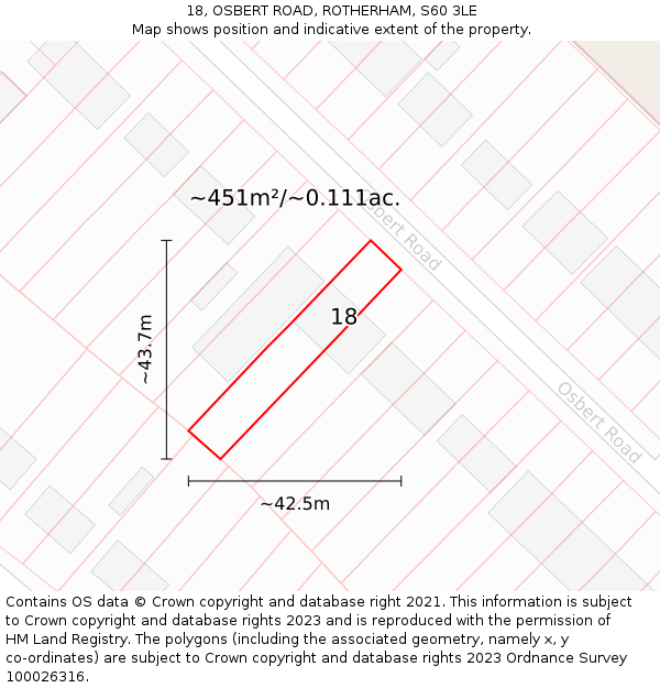 18, OSBERT ROAD, ROTHERHAM, S60 3LE: Plot and title map