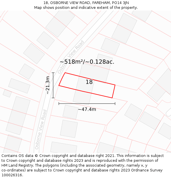 18, OSBORNE VIEW ROAD, FAREHAM, PO14 3JN: Plot and title map