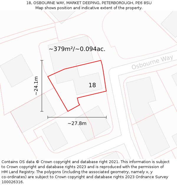 18, OSBOURNE WAY, MARKET DEEPING, PETERBOROUGH, PE6 8SU: Plot and title map