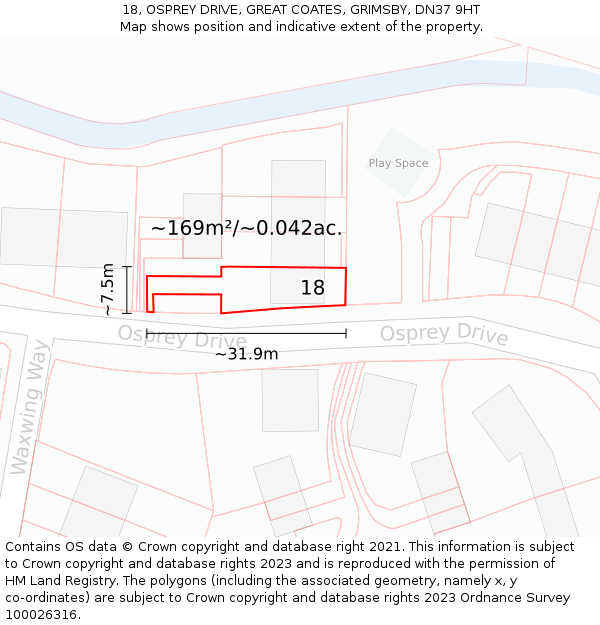 18, OSPREY DRIVE, GREAT COATES, GRIMSBY, DN37 9HT: Plot and title map