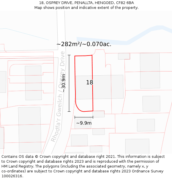 18, OSPREY DRIVE, PENALLTA, HENGOED, CF82 6BA: Plot and title map