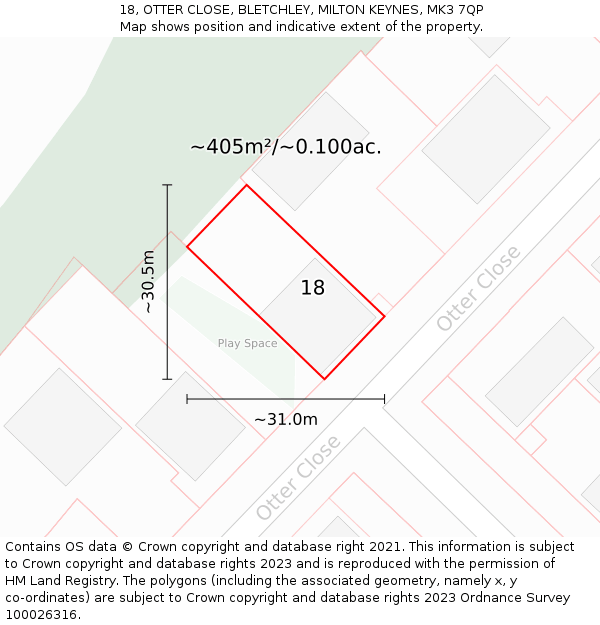 18, OTTER CLOSE, BLETCHLEY, MILTON KEYNES, MK3 7QP: Plot and title map