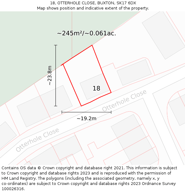 18, OTTERHOLE CLOSE, BUXTON, SK17 6DX: Plot and title map