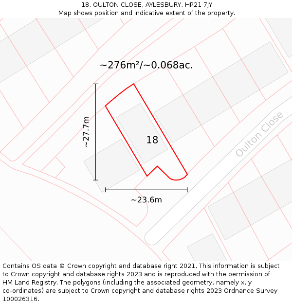 18, OULTON CLOSE, AYLESBURY, HP21 7JY: Plot and title map