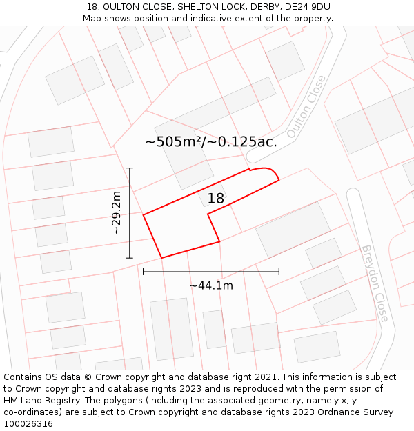 18, OULTON CLOSE, SHELTON LOCK, DERBY, DE24 9DU: Plot and title map