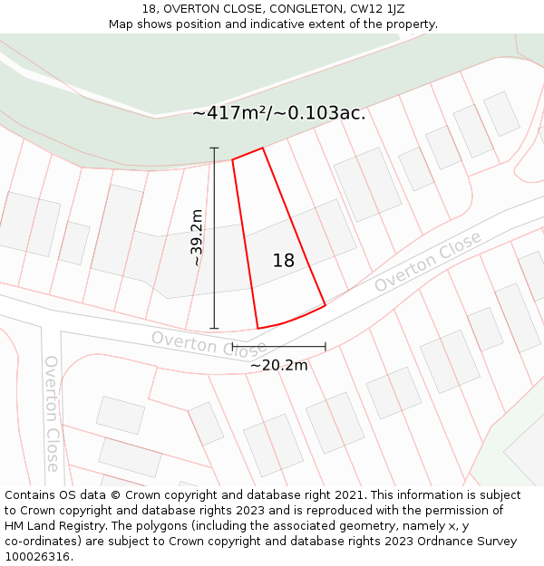 18, OVERTON CLOSE, CONGLETON, CW12 1JZ: Plot and title map